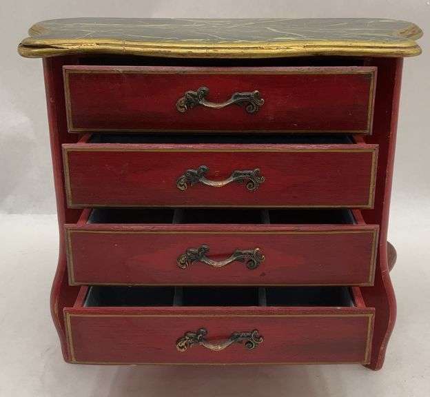 Red Painted Jewelry Chest w/ Faux Marble Top image