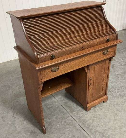 Antique Golden Oak S-Curve Child's Roll Top Desk - 32 x 18 x 39 image