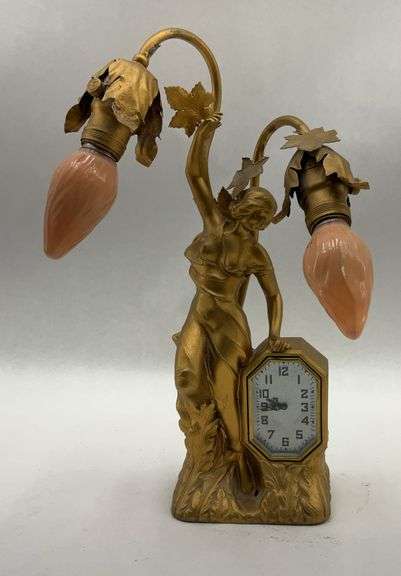 Figural Lamp with Clock - 15" Tall image