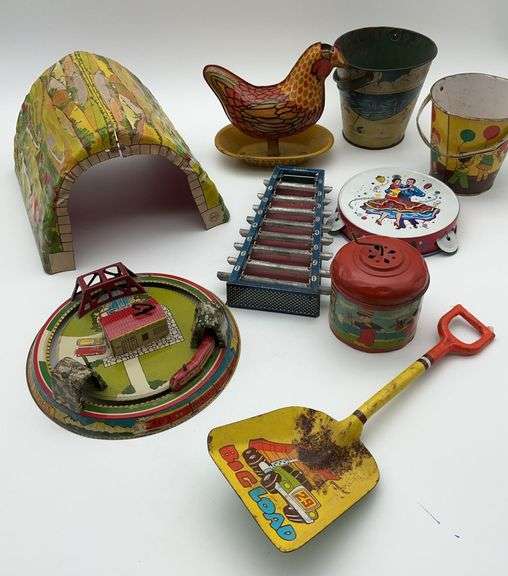 Mixed Lot of Toy Tin Litho Items image