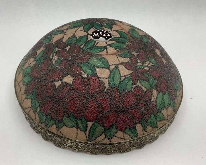 Floral Stained Glass Style Lamp Shade with Metal Trim image