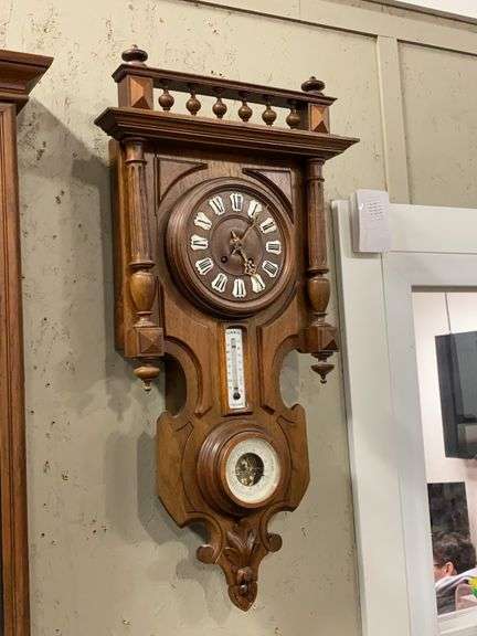 Victorian Oak Weather Station Wall Clock w/ Baro image