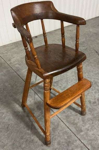 Antique Oak Child's High Chair w/ Footrest image