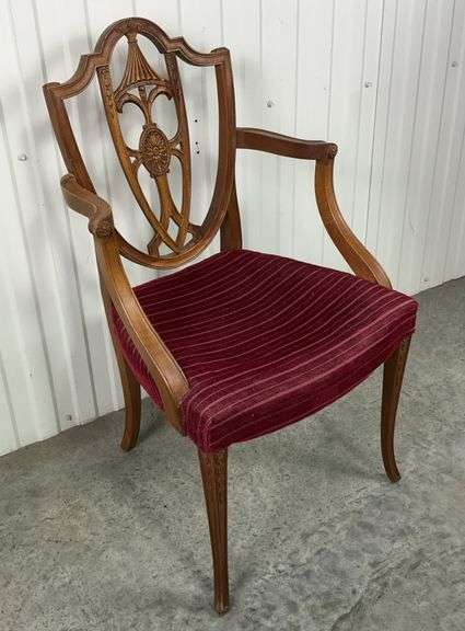 Georgian Style Carved Armchair with Rich Burgundy Upholstery image