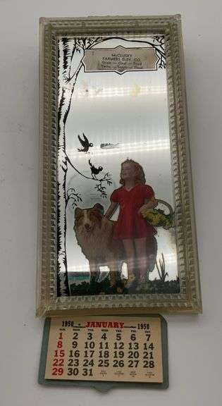 1950 Farmer's Supply Calendar with Girl and Collie Dog image