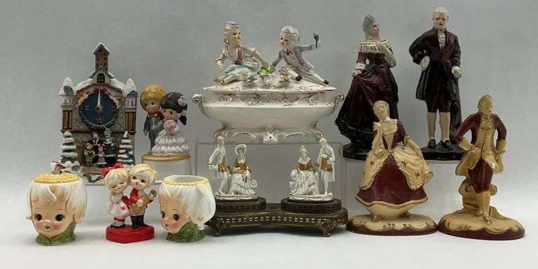 Assorted Figurine Collection - People, Clock, and Container Designs image