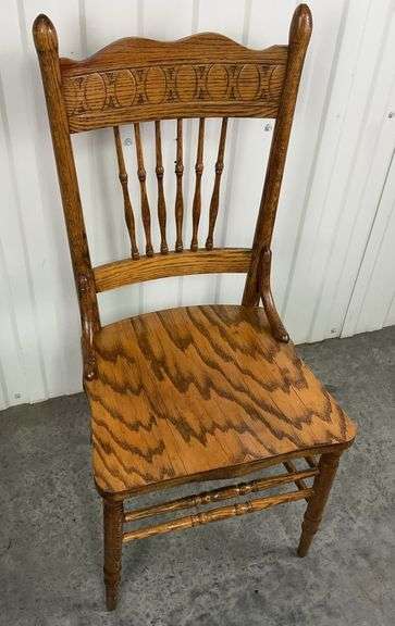 Antique Pressed Back Oak Wood Chair - 1900-1920s image