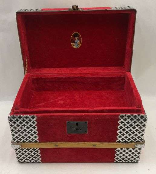 Red Velvet Lined Storage Trunk 16x10x12 image
