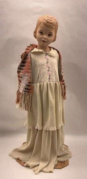 38-Inch Girl Figurine with Layered Dress and Knitted Scarf image