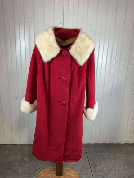 Vintage Bolura Red Wool Coat w/ Fur Trim image