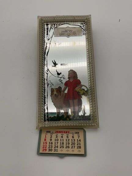 1950 Farmer's Supply Calendar with Girl and Collie Dog image