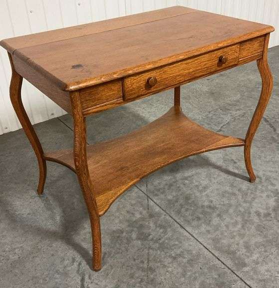 Vintage Oak Library Table Cabriole Legs image