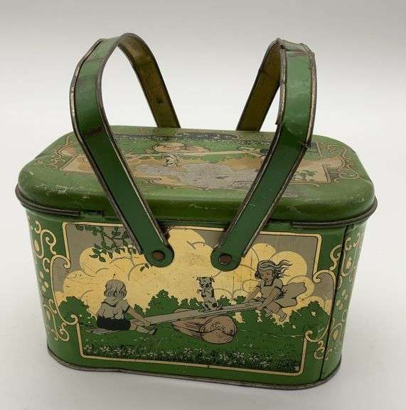 Vintage Children's Tin Lunchbox with See-Saw Scene image