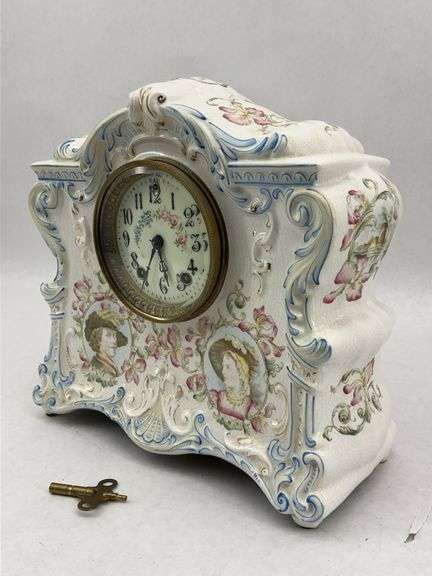 Antique Hand-Painted Porcelain Mantel Clock image