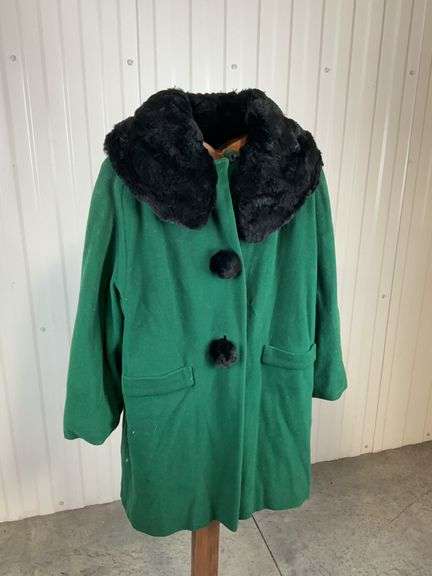 Vintage Green Wool Coat w/ Persian Lamb Trim image