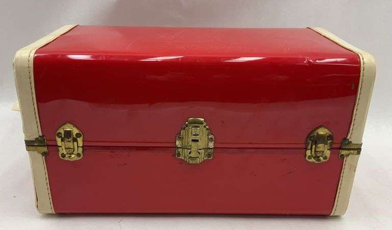 Vintage Red & Cream Doll Trunk with Star Liner image