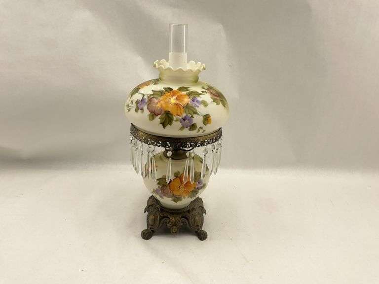 Floral Parlor Lamp with Crystal Prisms image