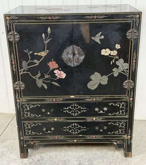 Asian Inspired Cabinet with Floral and Bird Design image