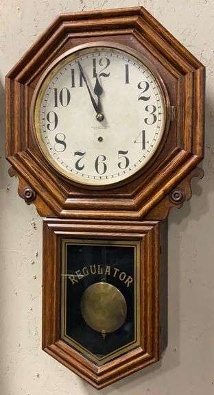 New Haven Clock Co. Oak Regulator Wall Clock image