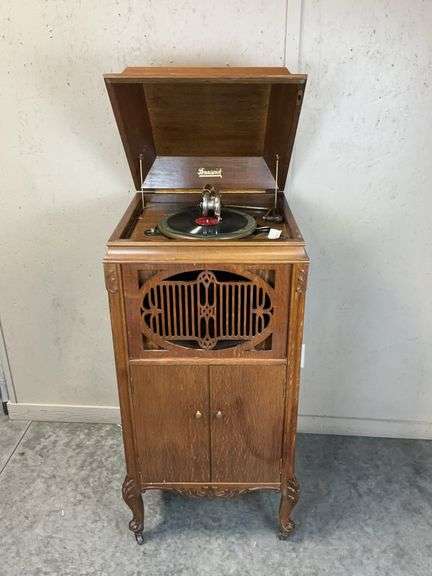 Vintage Brunswick 1920s Phonograph Cabinet Model 217 with Record Storage image