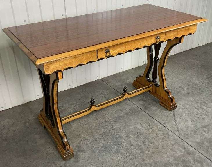Antique Oak Console/Sofa Table with Lyre-Style Base image