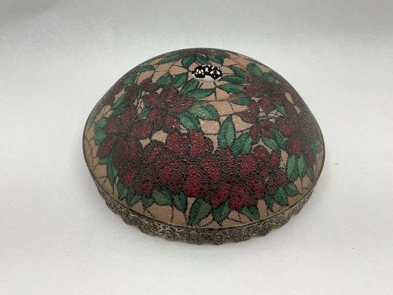 Floral Stained Glass Style Lamp Shade with Metal Trim image