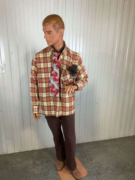 "BOB" Full Size Male Mannequin with Plaid Shirt and Tie - 72 Inches Tall image