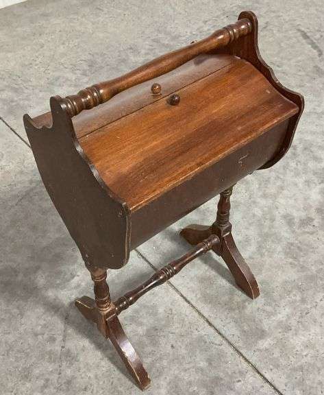 Antique Oak Sewing Caddy on Stand image
