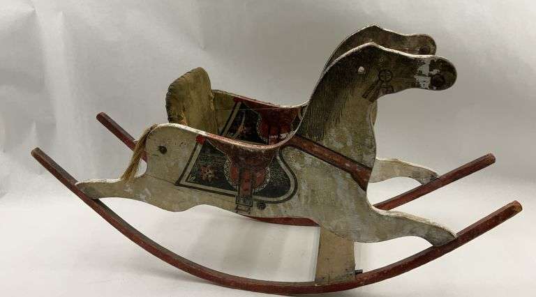 Antique Wooden Rocking Horse - hand painted image