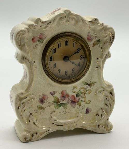 Floral Painted Ceramic Mantel Clock - Made in USA image