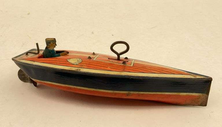 Vintage Wind-Up Tin Litho Boat Toy image