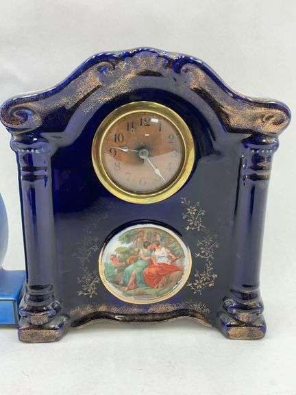 Pair of Decorative Floral and Cobalt Blue Mantel Clocks image