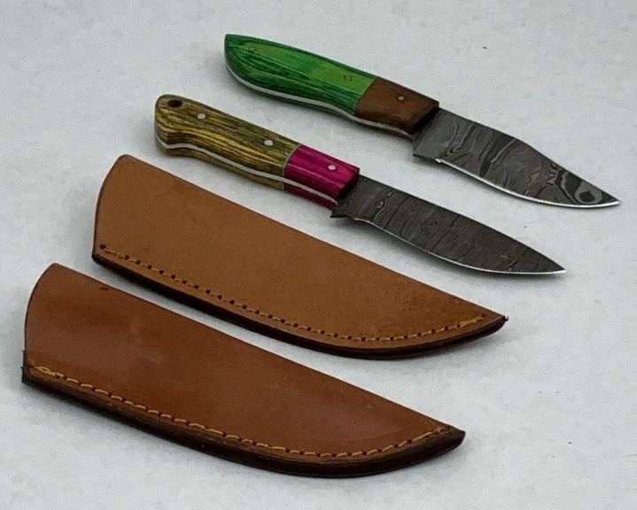 Two Handmade Damascus Steel Knives with Sheaths image