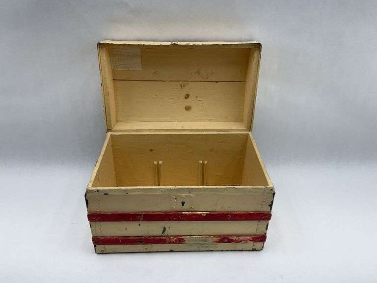 Vintage Wood Steamer Trunk Red & Cream Stripe image