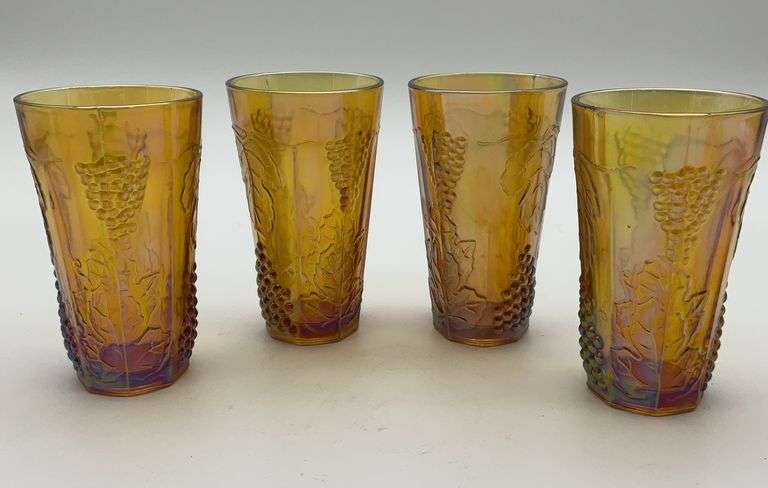 Set of Four Iridescent Carnival Tumblers with Grape Motif image