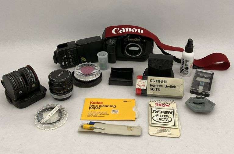 Canon T90 Camera with Lenses, Flash, and Prinz Bag image