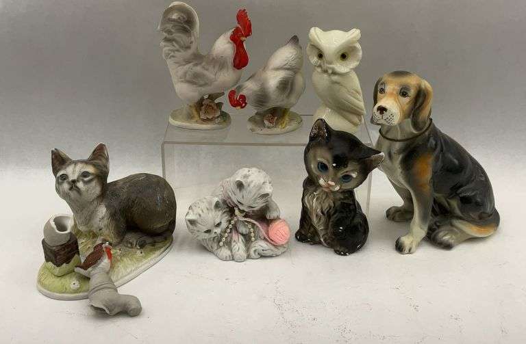 Collection of Animal Figurines: Cats, Dog, Owl and Chickens image