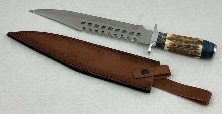 Large Stag Handle Hunting Knife with Sheath image