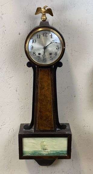 Gilbert Banjo Clock w/ Eagle & Ship Painting image