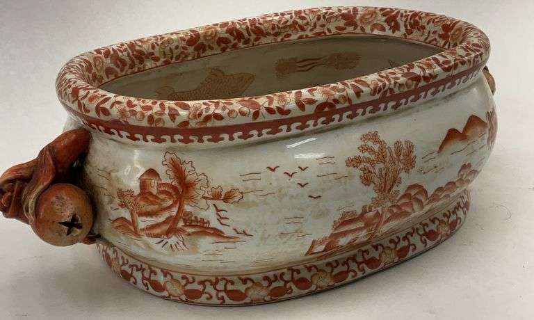 Chinese Porcelain Oval Planter with Pomegranate Handles image