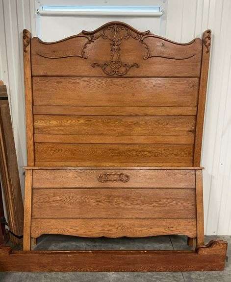 Antique Victorian Oak Full-Size Bedframe image