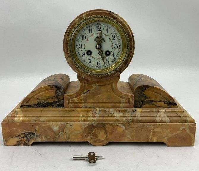 Antique Marble Mantel Clock with Scrollwork image