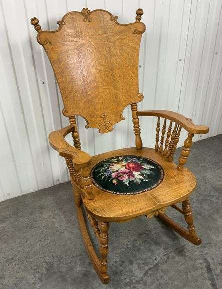 Antique Victorian Pressed Back Oak Rocking Armchair -Circa 1890-1910 image