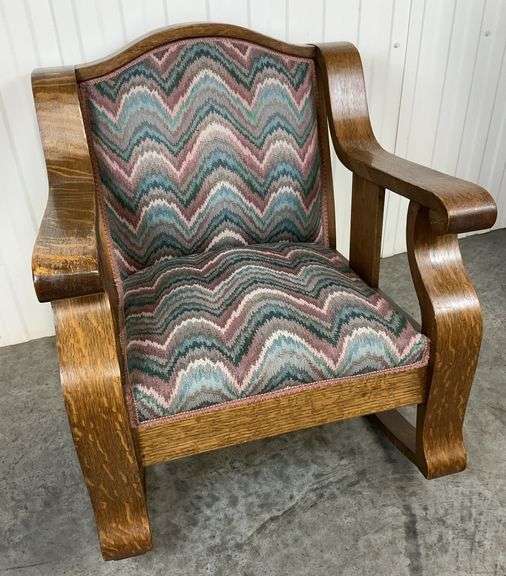 Wooden Rocking Chair with Zigzag Patterned Upholstery image