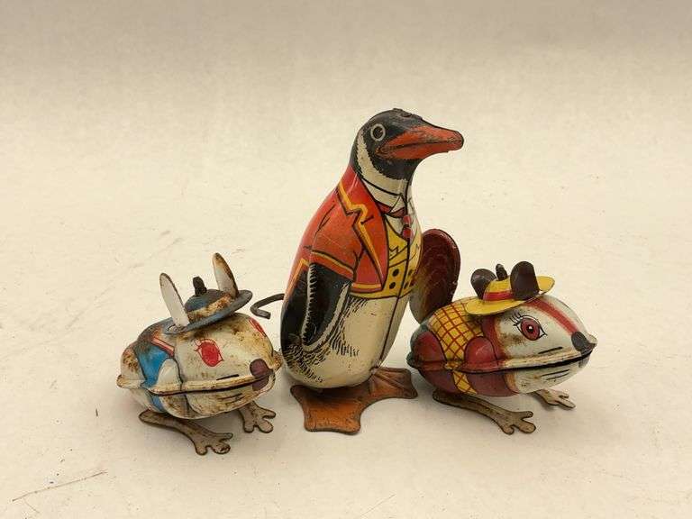 Lot of Three Collectible Tin Wind-Up Toys: Chein & Yone Rabbit and Penguin image