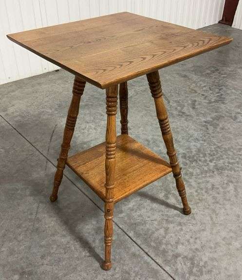 Antique Oak Two-Tier Side Table with Turned Legs image