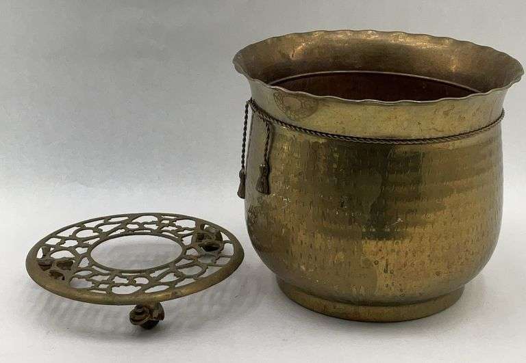 Hammered Brass Planter with Metal Stand image