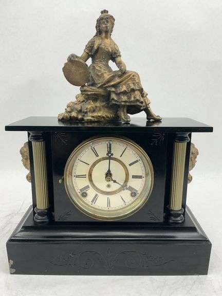 Marble Mantle Clock with Bronze Figurine image
