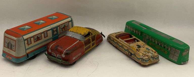 Group of 1940s-1950s Tin Lithograph Toy Vehicles image