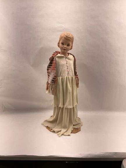 38-Inch Girl Figurine with Layered Dress and Knitted Scarf image